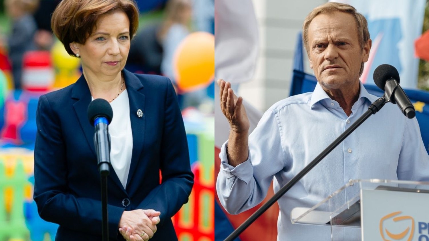 Minister rodziny Marlena Maląg i szef PO Donald Tusk.