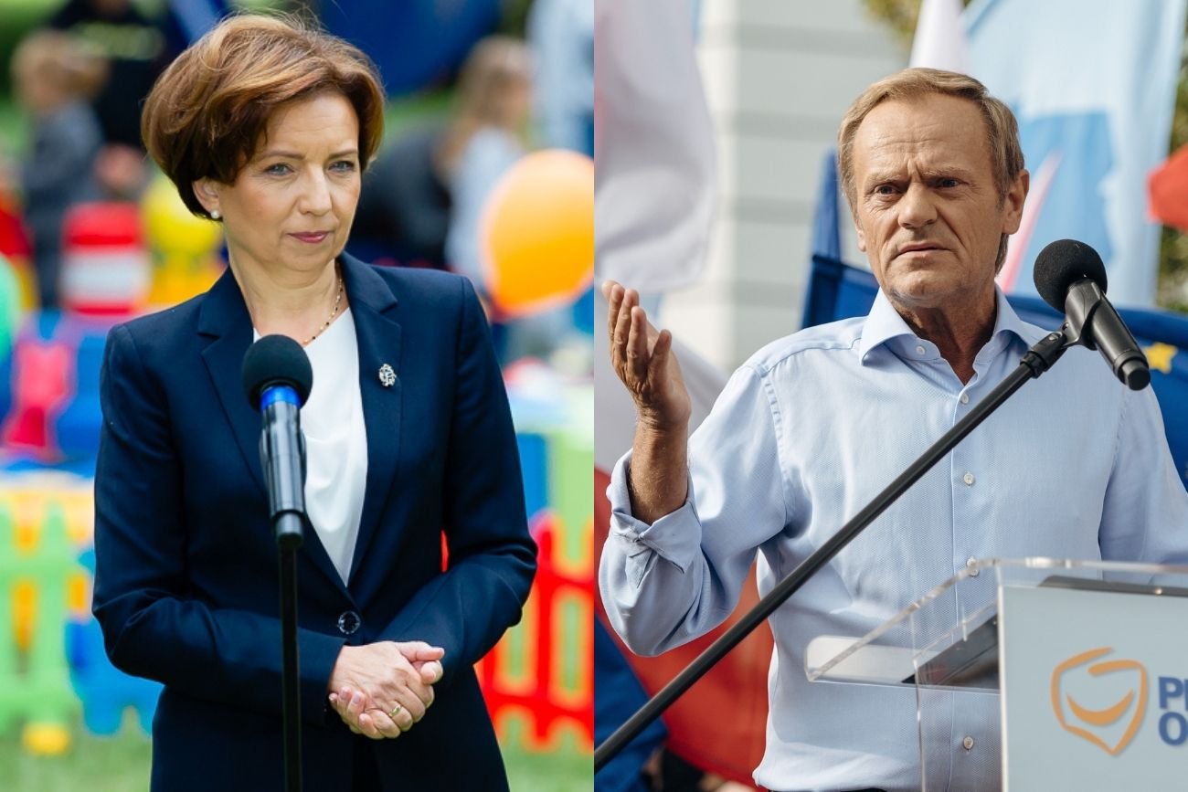 Minister rodziny Marlena Maląg i szef PO Donald Tusk.