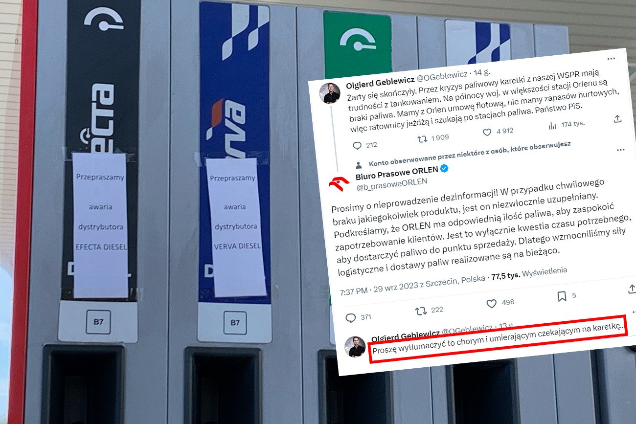 "Awarie" na stacjach Orlen. Biuro prasowe spółki uderza w polityków, a paliwa brakuje dla karetek.