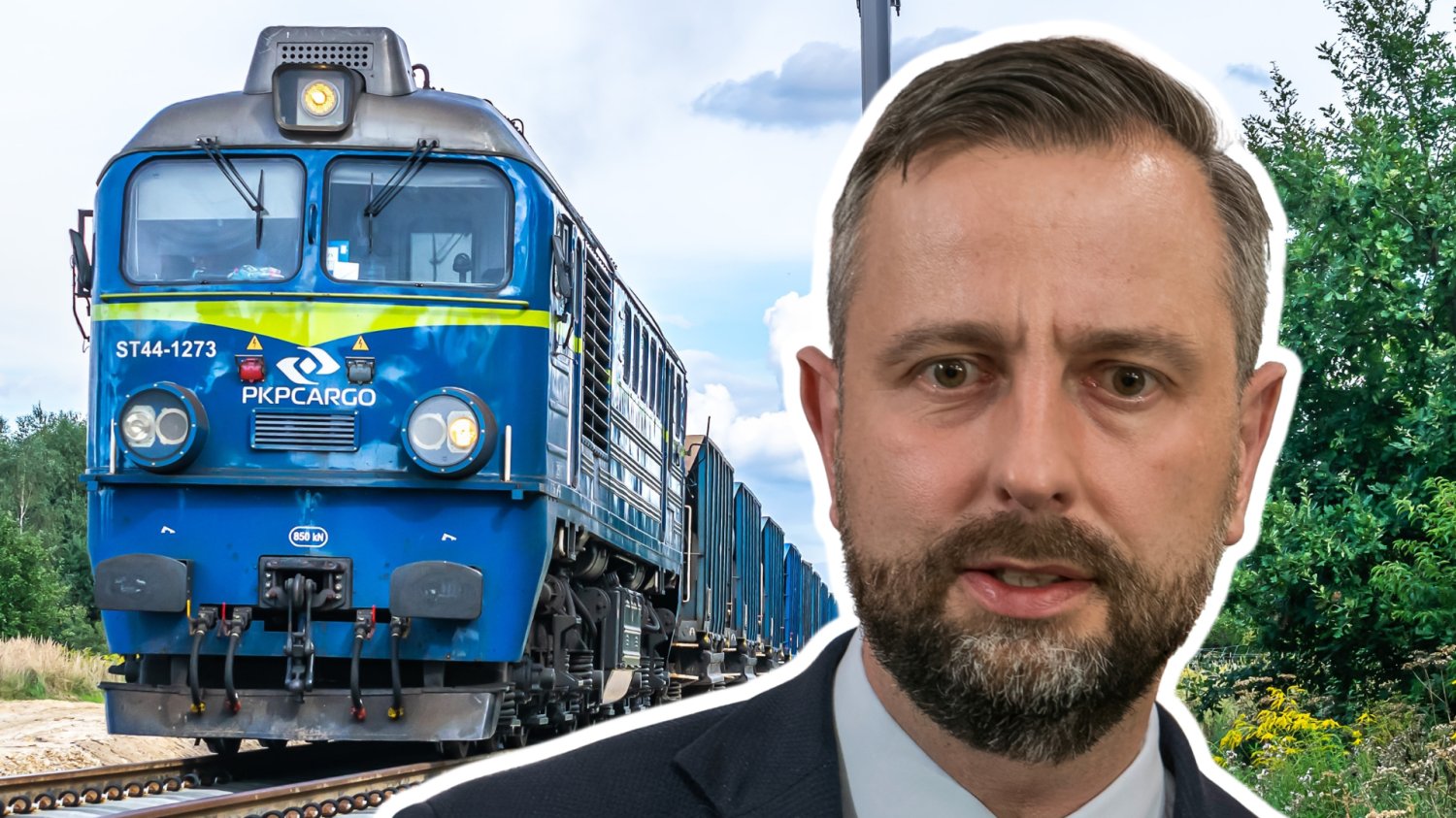 MON stawia na PKP Cargo. Polskie tory mają działać jak wojskowe autostrady Kosiniak-Kamysz Minister Obrony Narodowej. Pociąg PKP Cargo w tle.