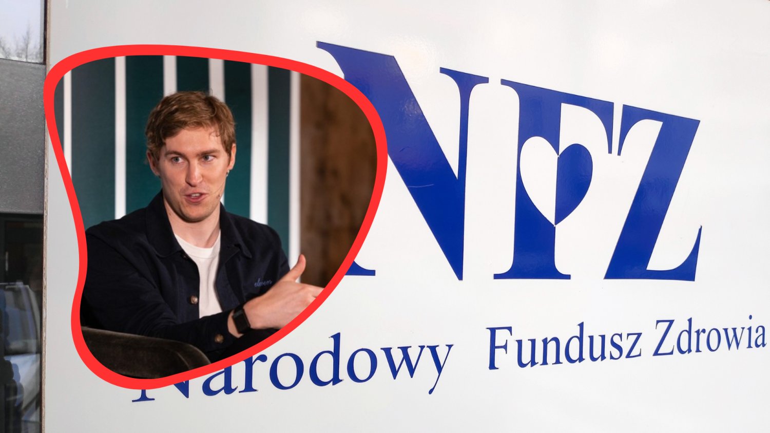 NFZ uruchomi głosowego asystenta AI. System ma odblokować tysiące wizyt Narodowy Fundusz Zdrowia logo na białym tle. Mati Staniszewski, właściciel firmy ElevenLabs.