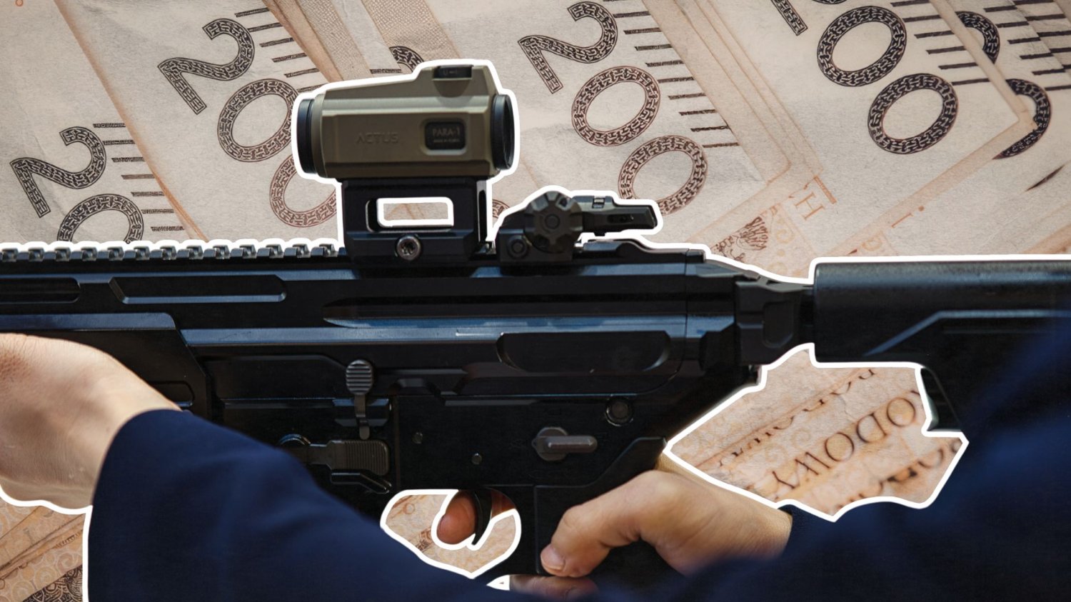 Karabin na tle pieniędzy.