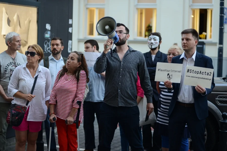 Protest przeciwko ACTA2, zorganizowany w dniu finalnego głosowania w Parlamencie Europejskim.