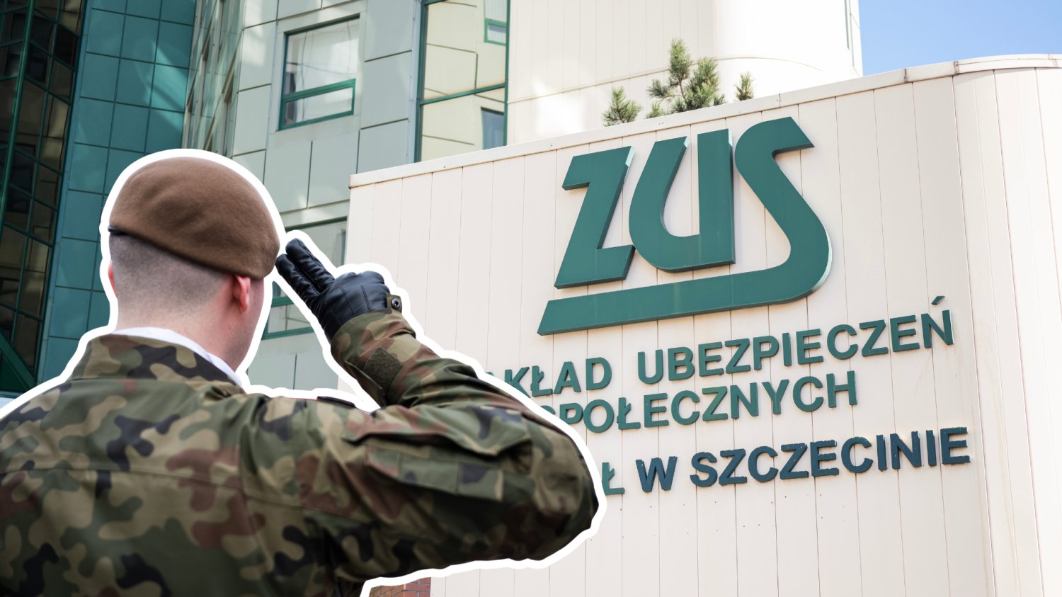 Reforma emerytalna dla mundurowych będzie nas sporo kosztowała. Rząd chce być dobry kosztem podatników Budynek ZUS, salutujący żołnierz.