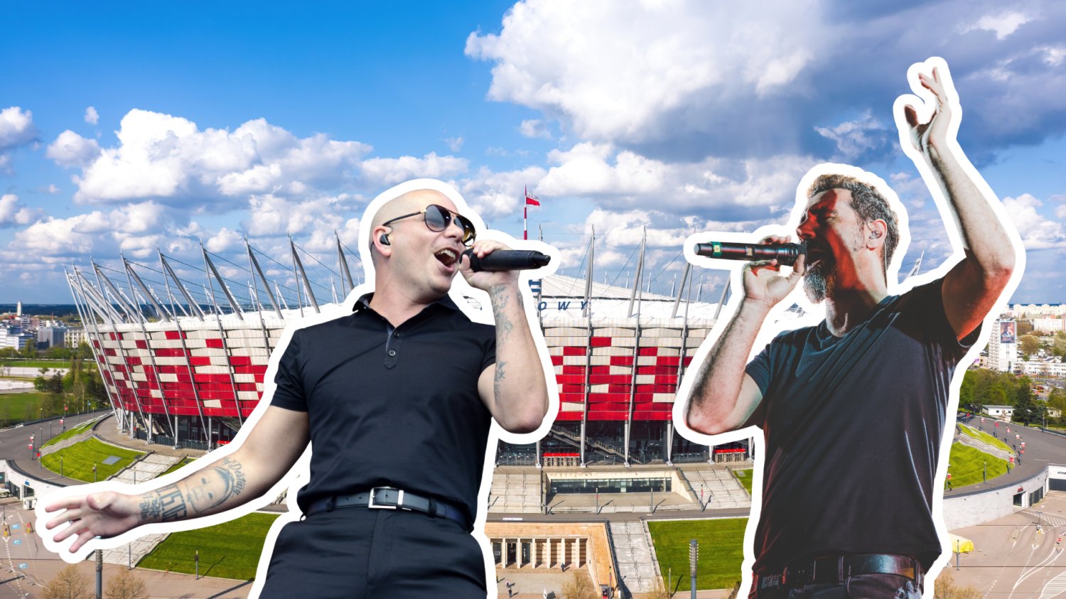 Największe koncerty na PGE Narodowym w tym roku. Fani rocka i rapu będą zachwyceni Pitbull i Serj Tankian, w tle PGE Narodowy.