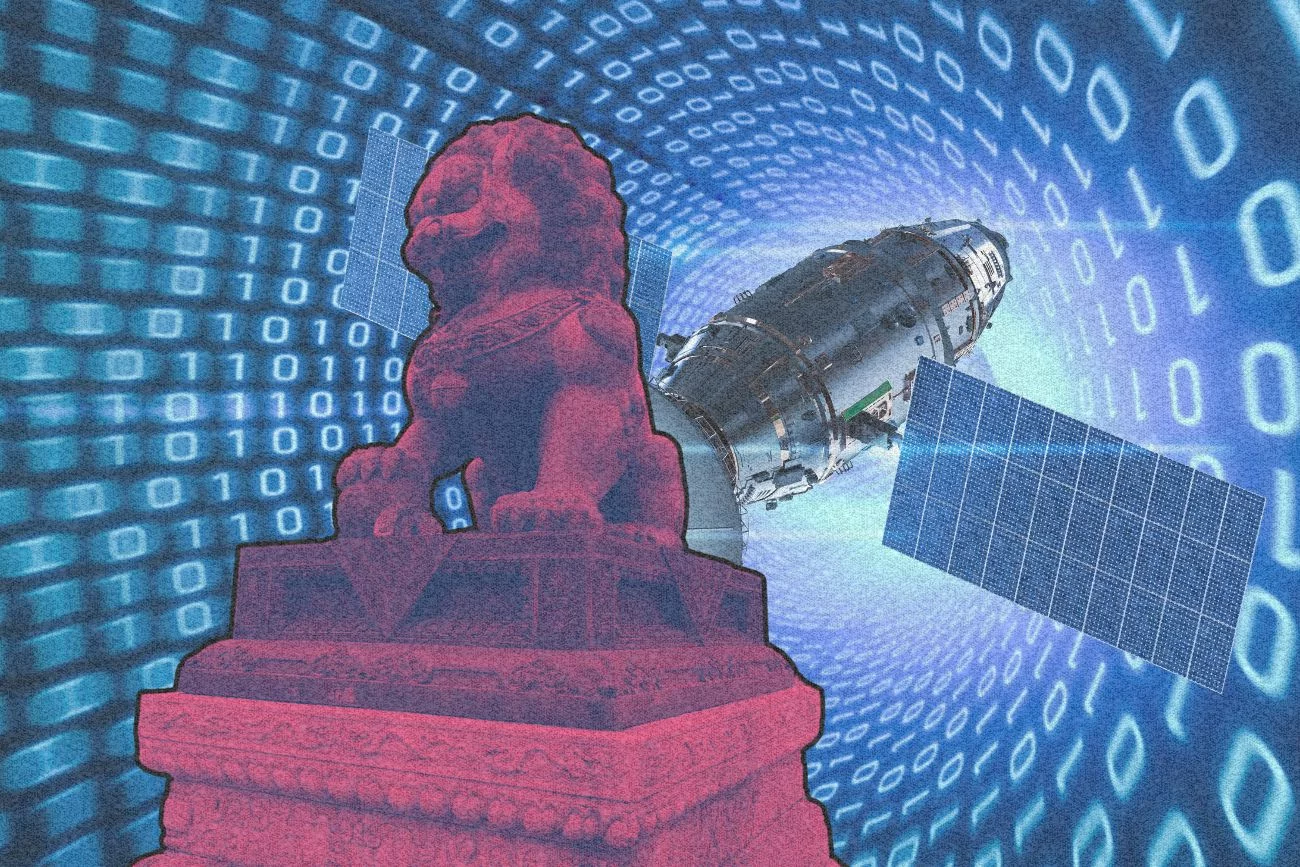 Chiński lew i satelita.