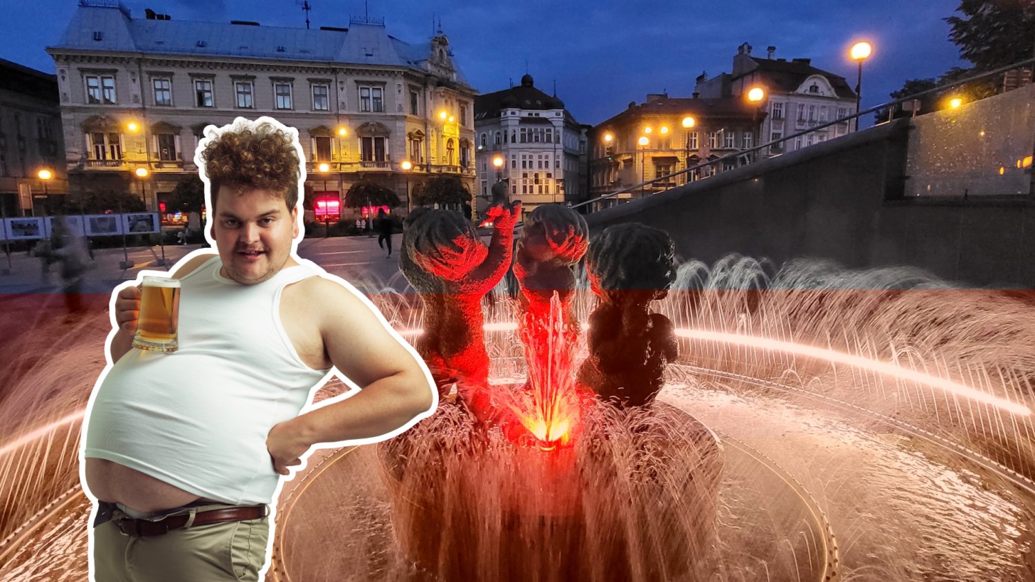 Plac Chrobrego w Bielsku-Białej i smakosz piwa.