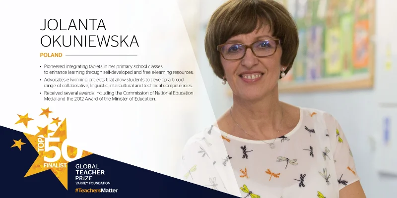 Sylwetka Jolanty Okuniewskiej zaprezentowana w finale konkursu Global Teacher Prize