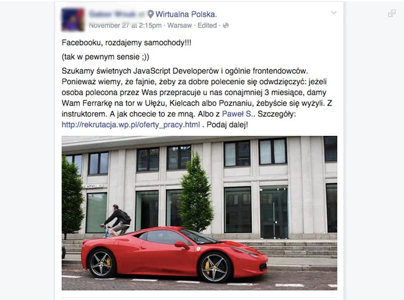 Ogłoszenie o takiej treści zamieścił polski portal. Sami oceńcie, czy gra jest warta świeczki