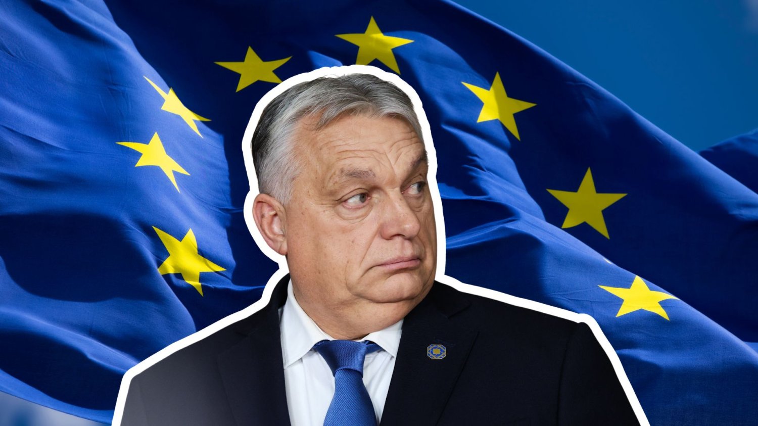 Viktor Orban na tle flagi Unii Europejskiej.