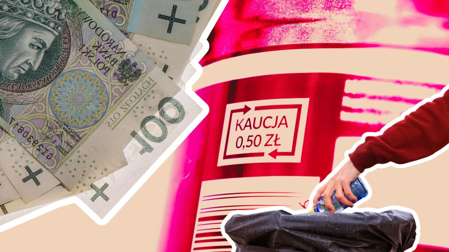 Nie oddałeś butelki do automatu? Twoja kaucja nie przepada, wiemy, co dokładnie finansuje Polskie banknoty, ręka wyrzuca butelkę do kosza oraz butelka z napisem "KAUCJA 0,50 ZŁ". Wyrzuciłeś butelkę do kosza? Sprawdź, co stało się z Twoją kaucją