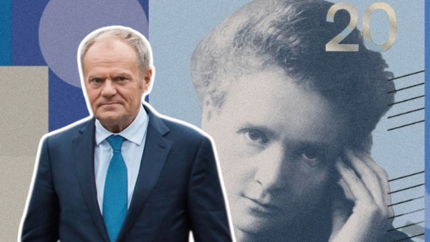 Donald Tusk, wizualizacja banknotu z Marią Skłodowską-Curie,