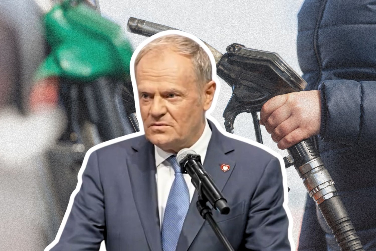 Tańsze paliwo jeszcze w tym roku? Na stole leżą dwa pomysły Donald Tusk, w tle człowiek i dystrybutor paliwa.