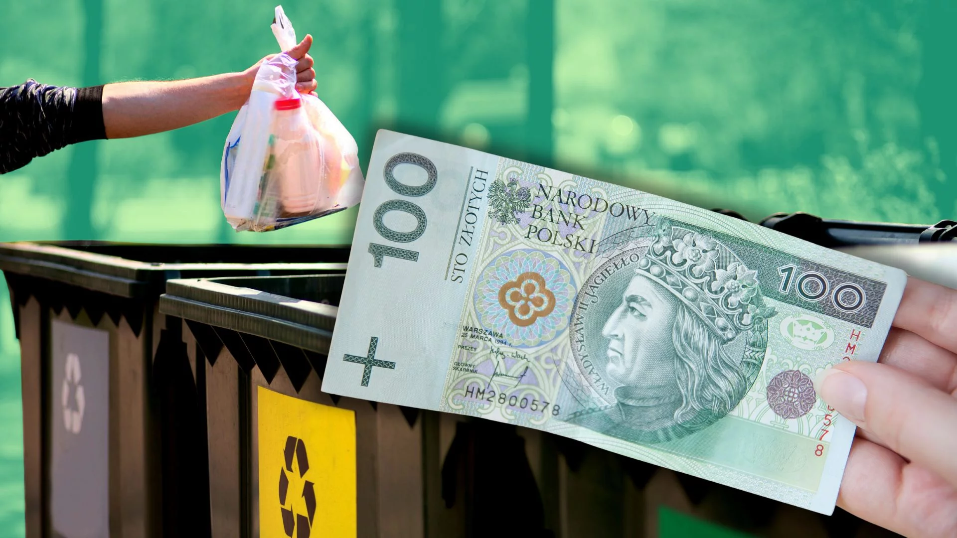 Wchodzą kolejne podwyżki opłat za śmieci. Wszystko dlatego, że nie potrafimy ich segregować Ręka ze złotówką i ręka wyrzucająca śmieci. W Grudziądzu podpisano podwyżkę opłat za wywóz śmieci i mandaty za nieprawidłową segregację.