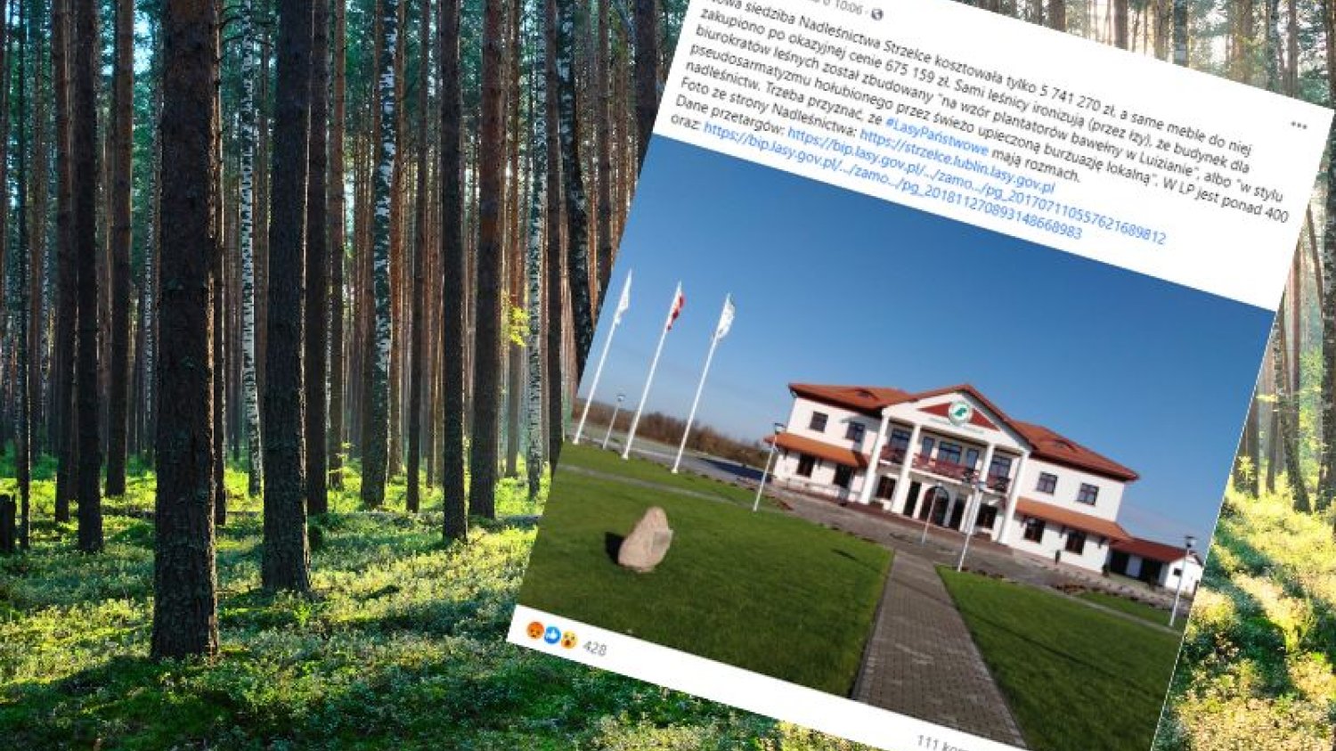 Siedziba Nadleśnictwa Strzelce wzbudziła burzę w Internecie.