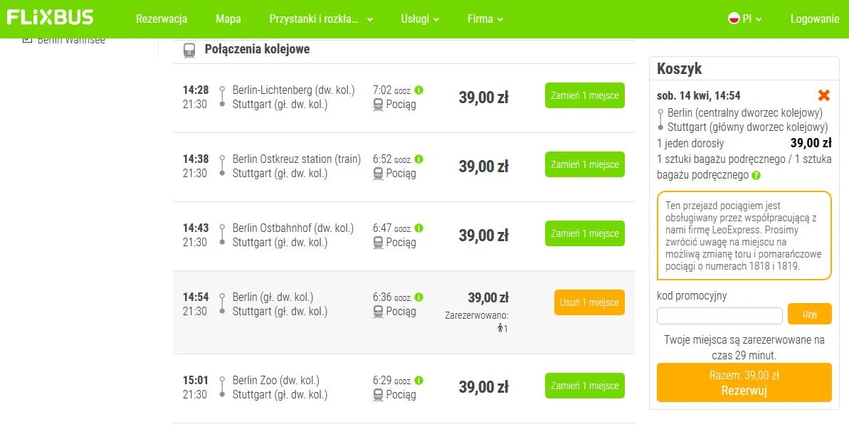 Ceny biletów kolejowych oferowanych przez FlixTrain zaczynają się od 39 złotych.