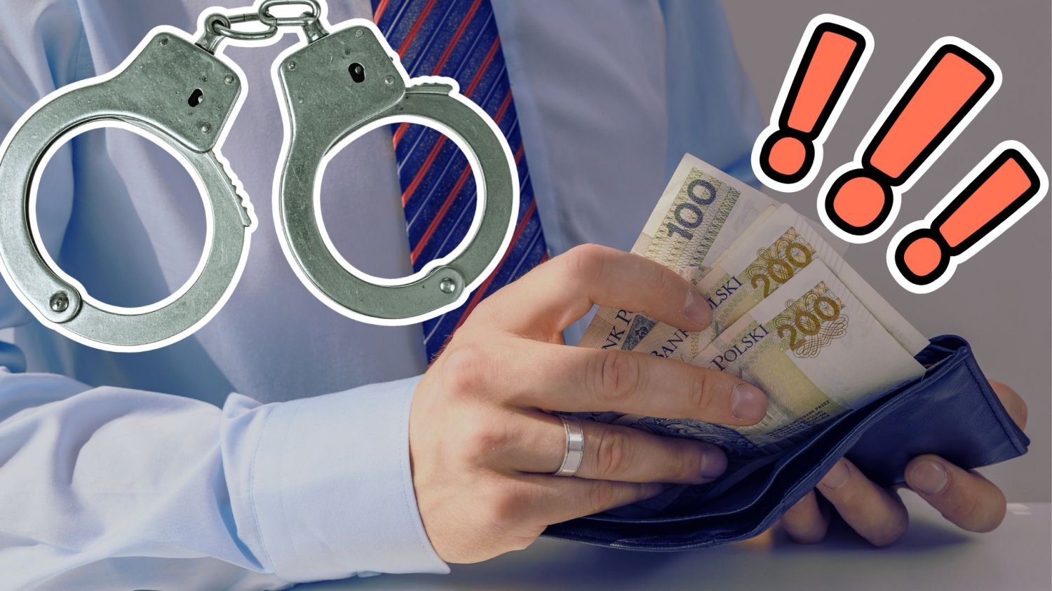 Człowiek z portfelem w ręku, kajdanki i wykrzykniki. Skandal w poznańskim Zarządzie Dróg Miejskich. Służby rozbiły układ, posypały się łapówki od deweloperów