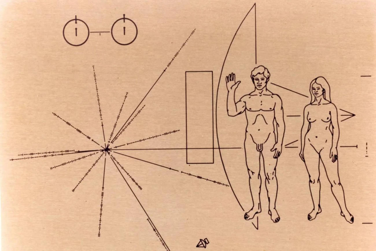 Grawerunki z Płytki Pioniera z sond Pioneer 10 i Pioneer 11.