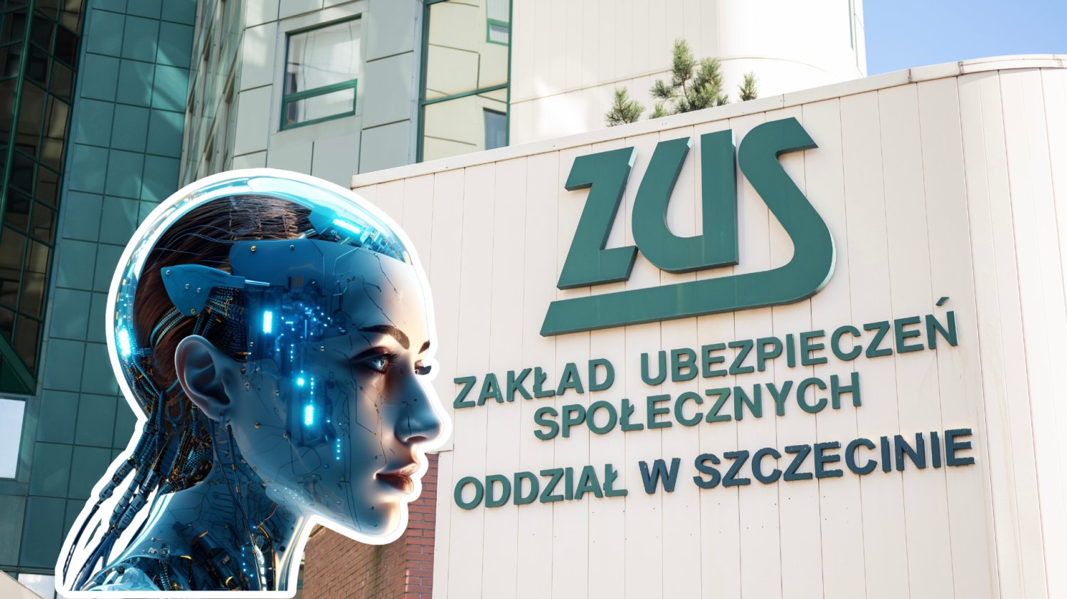 Robot AI i budynek ZUS.