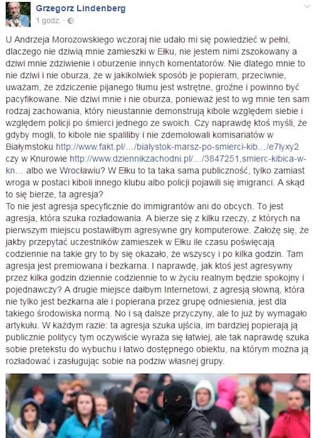 Niesławny wpis Grzegorza Lindenberga.