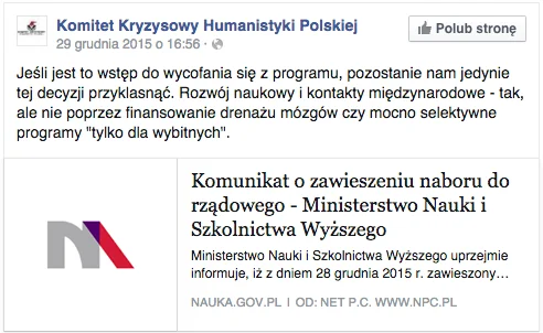 Stanowisko "Komitetu Kryzysowego Humanistyki"