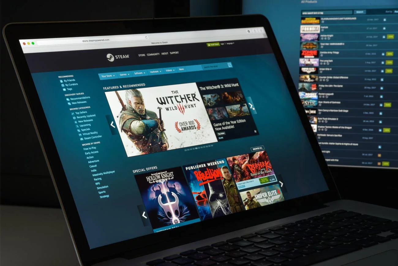 Steam otwarty na laptopie.