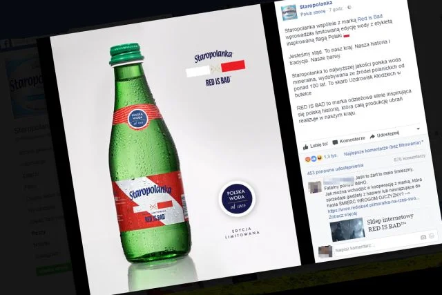 Staropolanka ogłosiła współpracę z kontrowersyjną marką Red is bad. Facebookowy profil producenta wody wypełnia się setkami negatywnych komentarzy