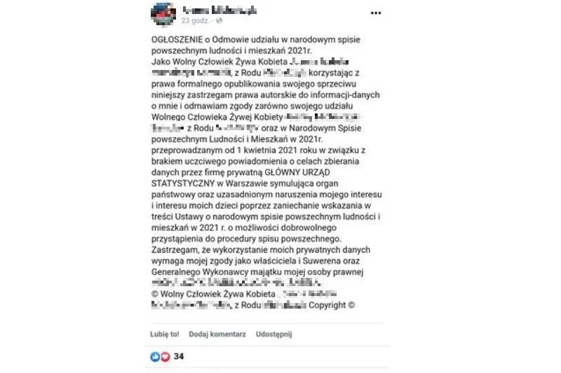 Przykładowa odmowa udziału w spisie powszechnym