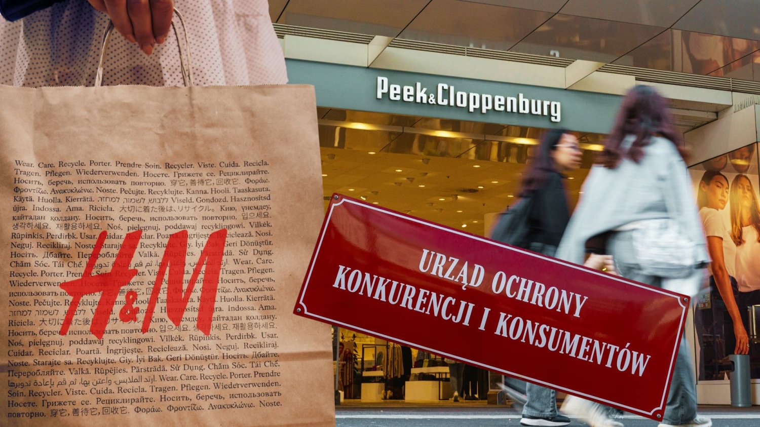 Znane marki odzieżowe na celowniku UOKiK. H&M oraz Peek & Cloppenburg grożą surowe kary Sklep Peek & Cloppenburg oraz torebka z sklepu H&M i szyld UOKiK. Rabaty, któych nie było. UOKiK stawia zarzuty odzieżowym gigantom