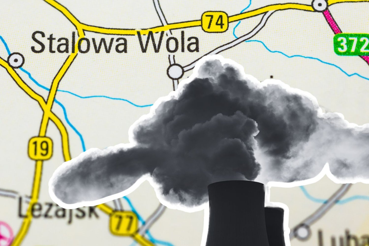 Nadbereżny też chce mieć reaktor. Stalowa Wola w atomowym wyścigu elektrownia atomowa na tle mapy ze Stalową Wolą