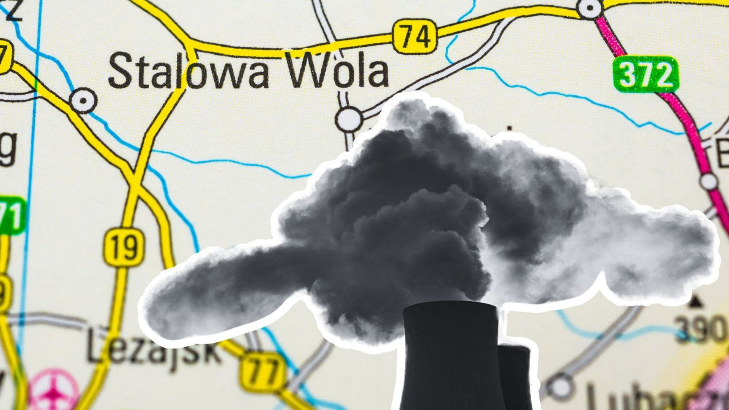 elektrownia atomowa na tle mapy ze Stalową Wolą