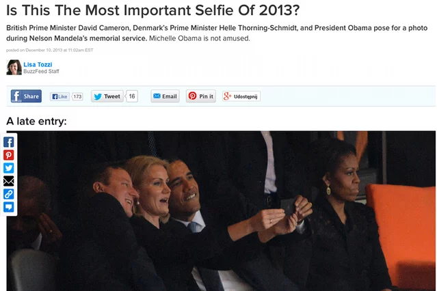Barack Obama robiący sobie selfie z Davidem Cameronem i Helle Thorning Schmidt