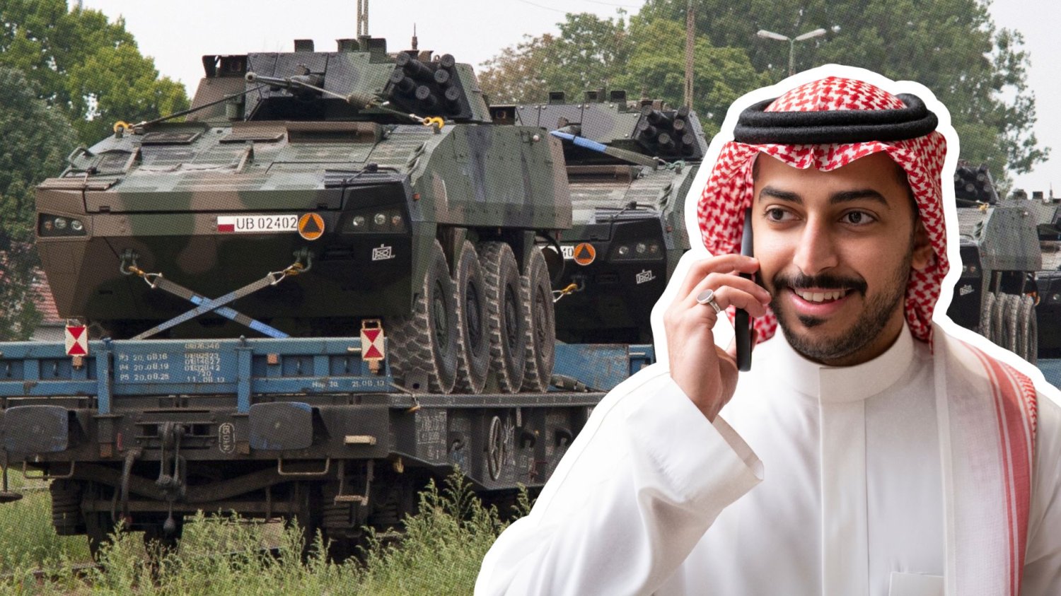 Transport bojowych wozów piechoty Rosomak i Saudyjczyk na telefonie.