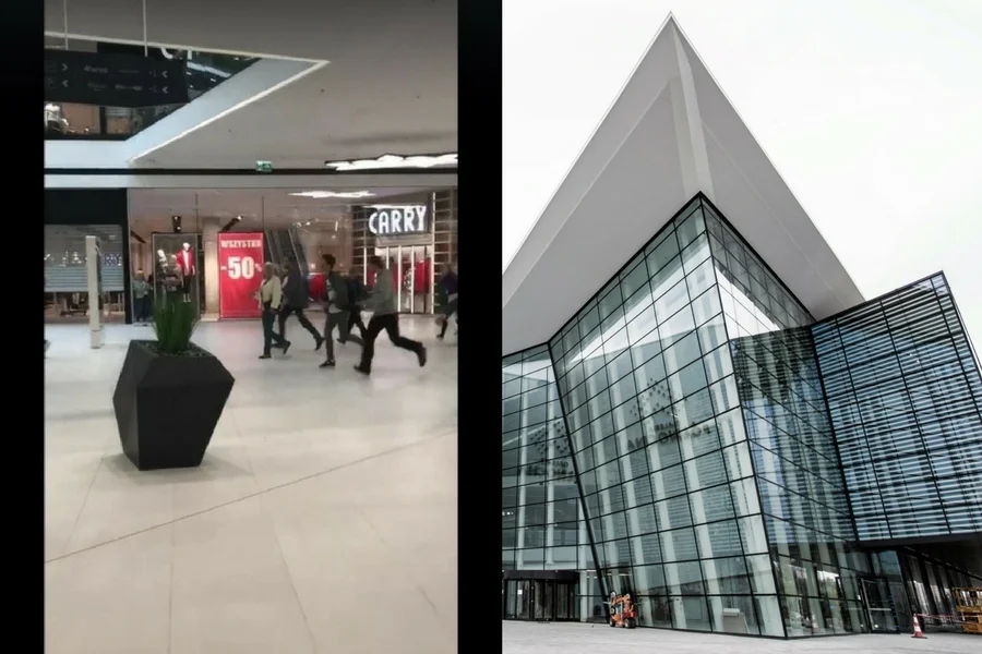 Pierwsi klienci wbiegają do Galerii Północnej w Warszawie.