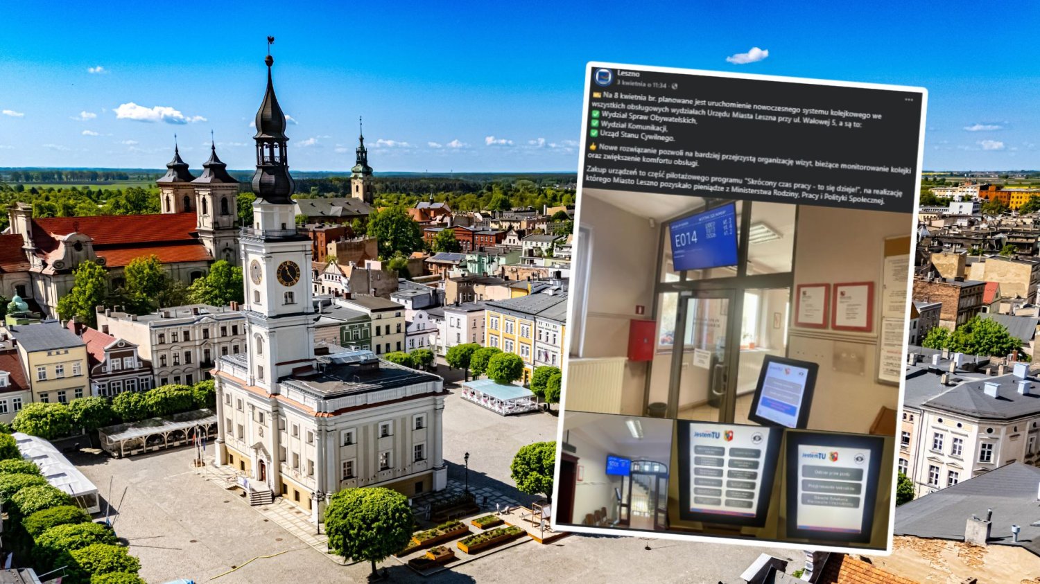 Nowy system w Urzędzie Miasta Leszna. Koniec z kolejkami w stylu PRL. Panorama miasta Leszno, post na Facebooku.