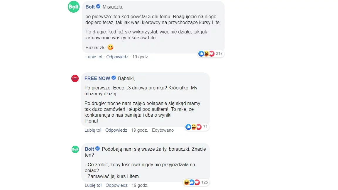 Nikt oficjalnie nikogo nie obraził, ale sprzeczka Free Now i Bolta była pełna złośliwości.