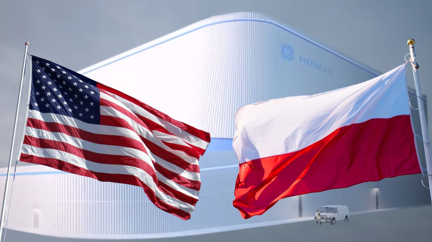 Polski atom SMR z umową w USA. Rusza historyczny projekt, który zmieni zasady gry WIzualizacja reaktora modułowego. Flagi USA i Polski.
