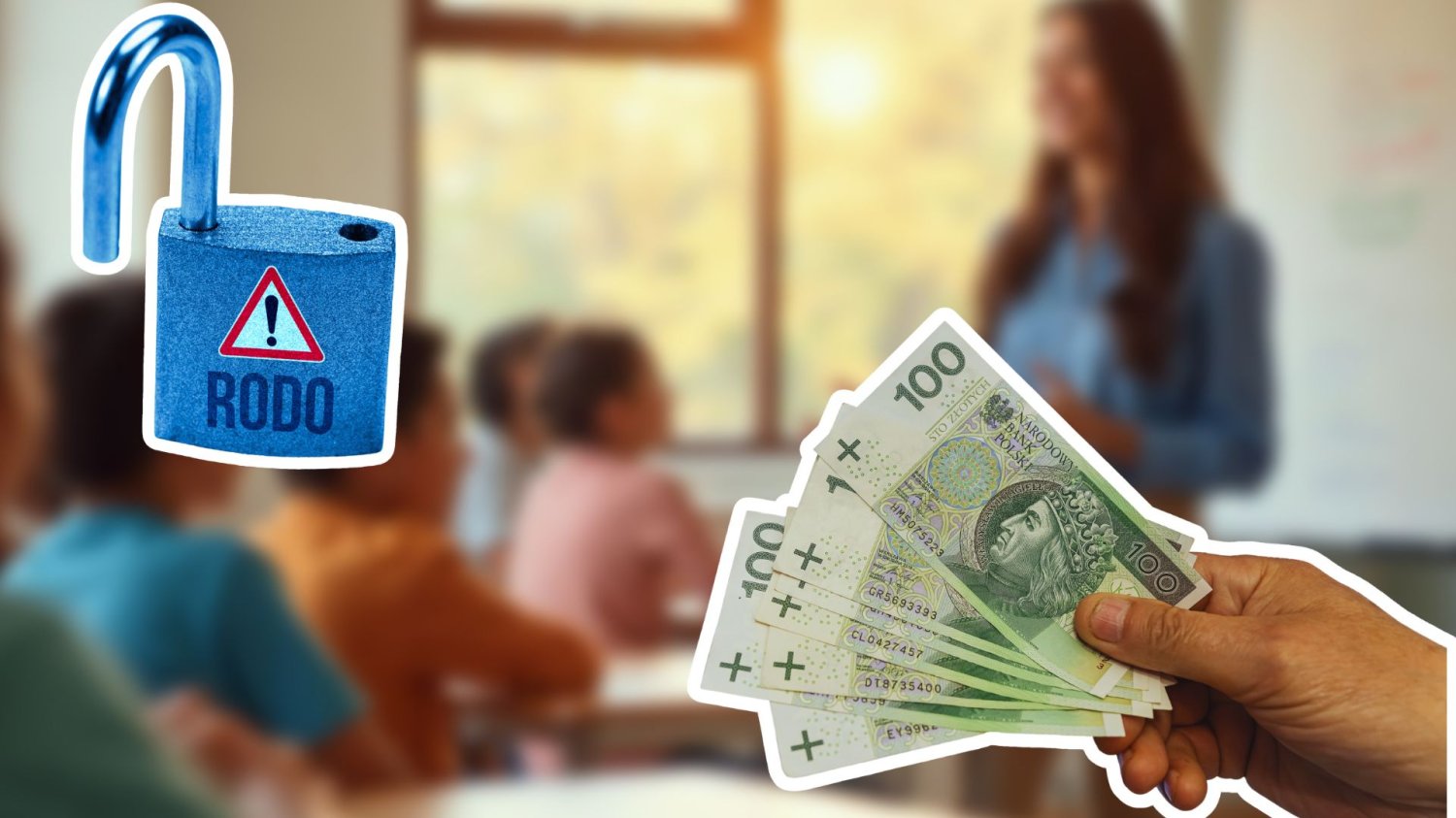 Sprzedaj twarz dziecka, dostaniesz zniżkę. Kontrowersyjna promocja pod lupą UODO Dzieci w szkole, kłódka z napisem RODO oraz ręka z banknotami. 35 tys. zł zniżki za twarz dziecka. Kontrowersyjna promocja pod lupą UODO