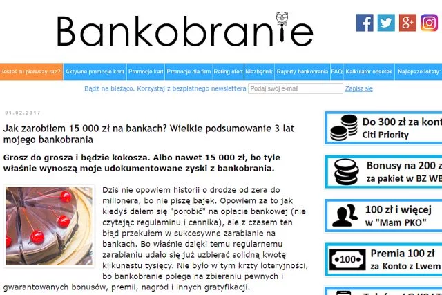 Screen ze strony Bankobranie.blogspot.com