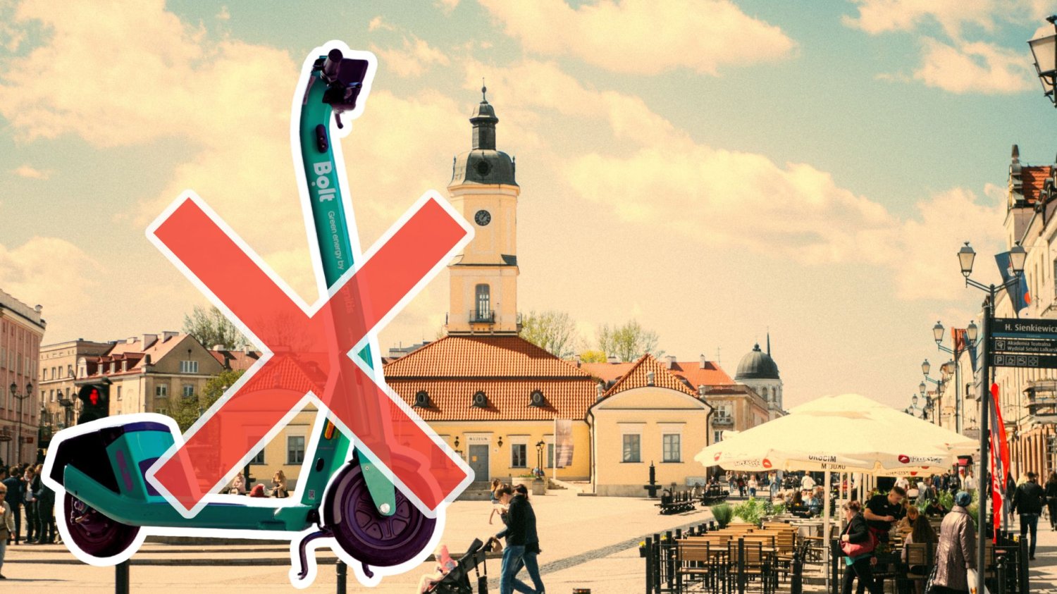 Białystok wprowadził zakaz hulajnóg w centrum miasta. Nie cieszcie się, chodzi tylko o niektóre Plac Kościuszki w Białymstoku i przekreślona hulajnoga. Białystok zakazuje hulajnóg w centrum. Boltem nie wjedziesz, reszta hulaj dusza piekła nie ma