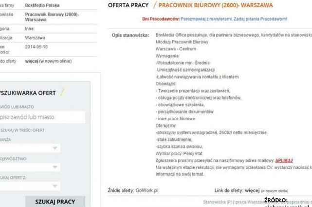 Przykład fikcyjnego ogłoszenia.