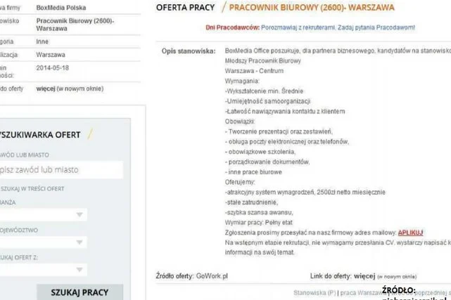 Przykład fikcyjnego ogłoszenia.