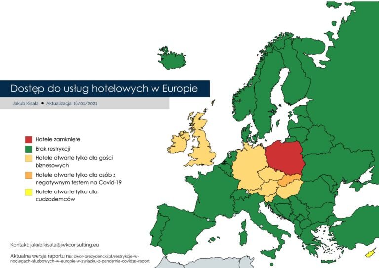 Polska jest czerwoną plamą na mapie obostrzeń dla usług hotelowych.