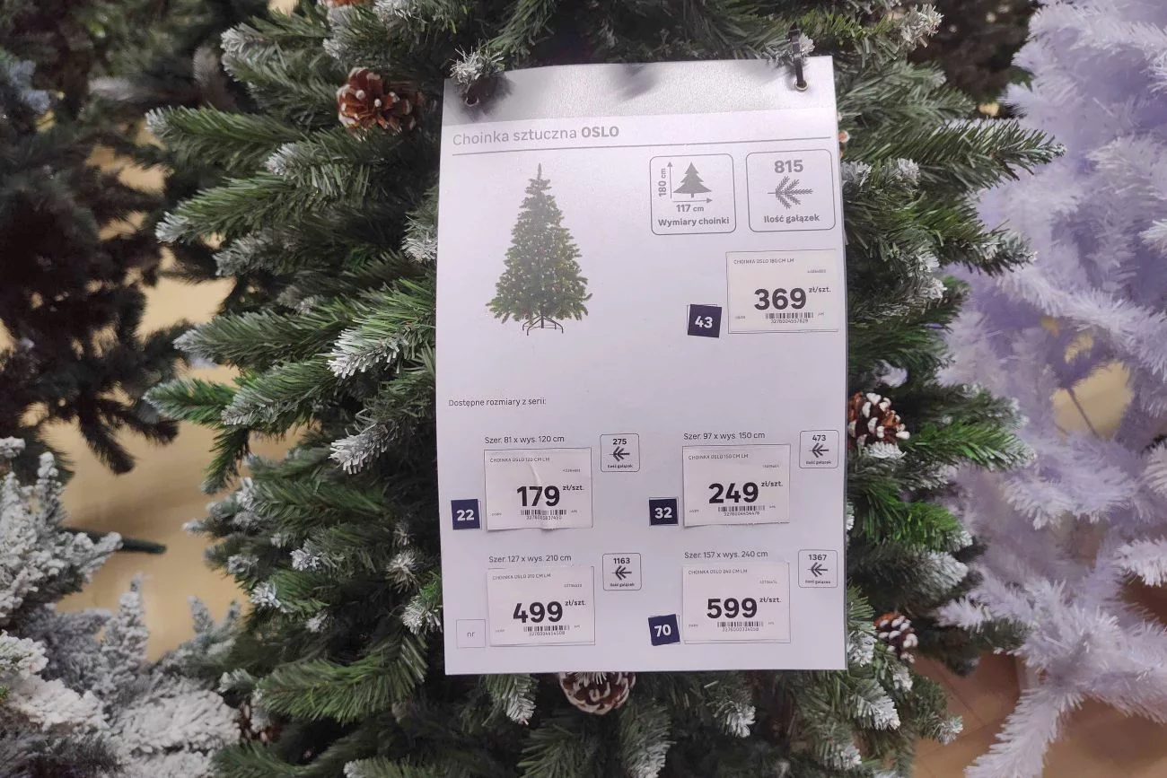 Cena choinki zależy od liczby gałązek i wysokości
