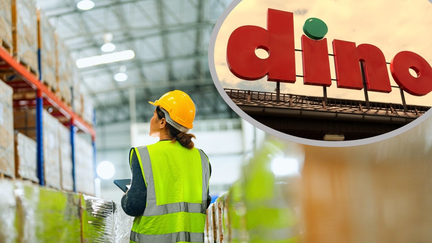 Dino buduje nowe centrum dystrybucyjne. Ekspansja mimo kontrowersji Pracownik magazynu i szyld sklepu Dino. Nowe centrum dystrybucyjne Dino w Zawierciu. Kontrowersyjny gigant planuje ekspansje