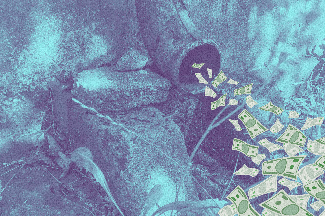 Pieniądze wypływające z rynny.