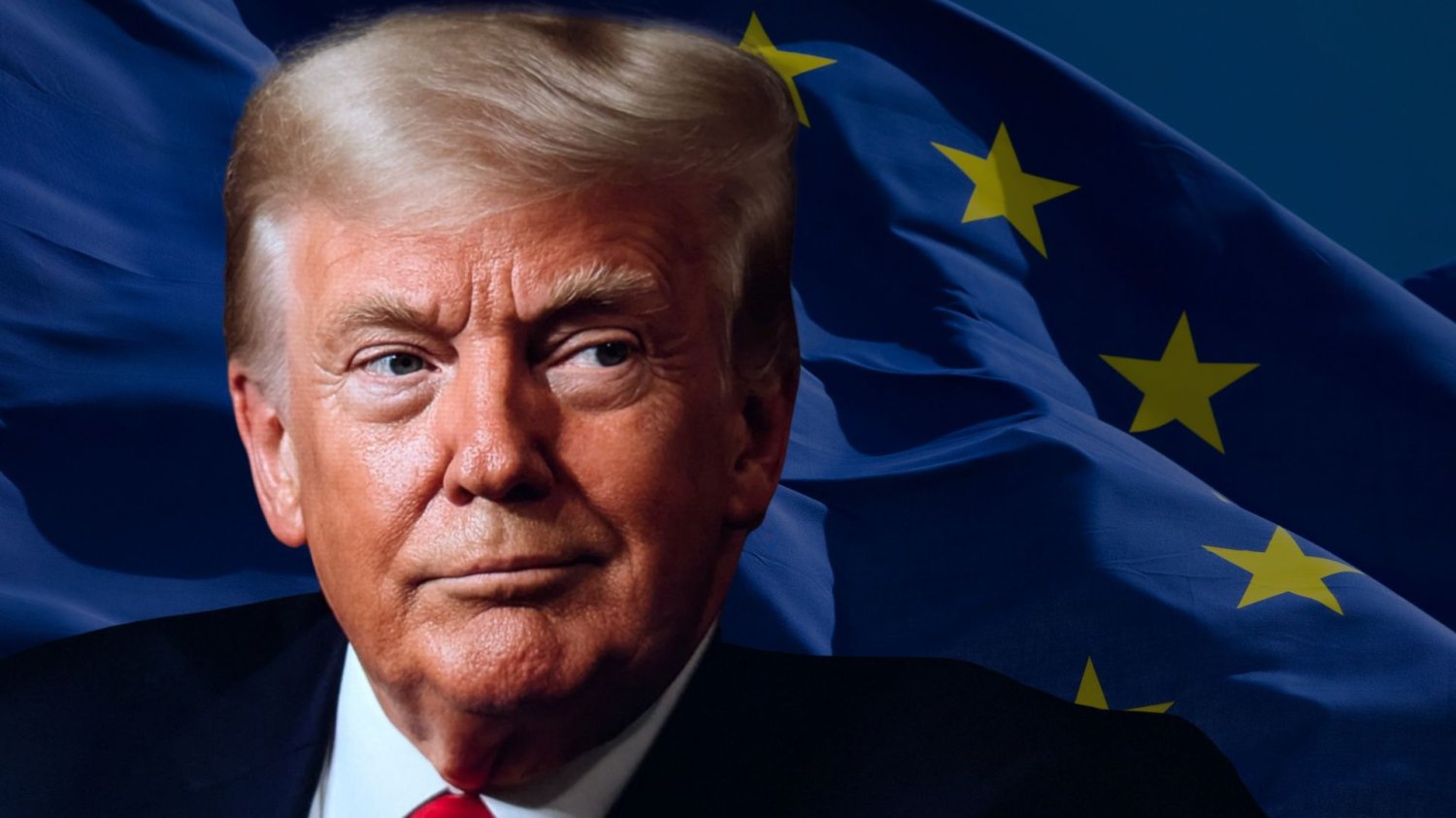 Donald Trump na tle flagi Unii Europejskiej. Polska zasada polityczna "nic o nas bez nas" może być lekcją dla Europy.