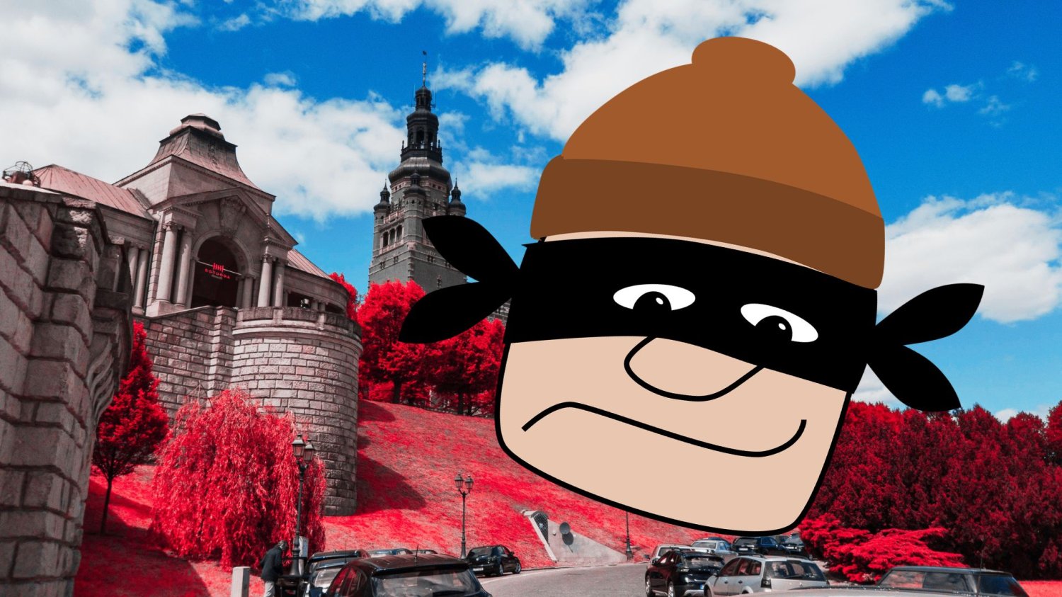zamaskowany przestępca na tle Szczecina