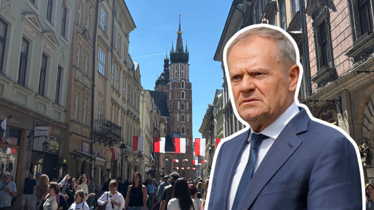 Tusk zmienia zasady w Krakowie. Turystyczny "bilet wstępu" już niedługo Donald Tusk, w tle turyści w Krakowie.