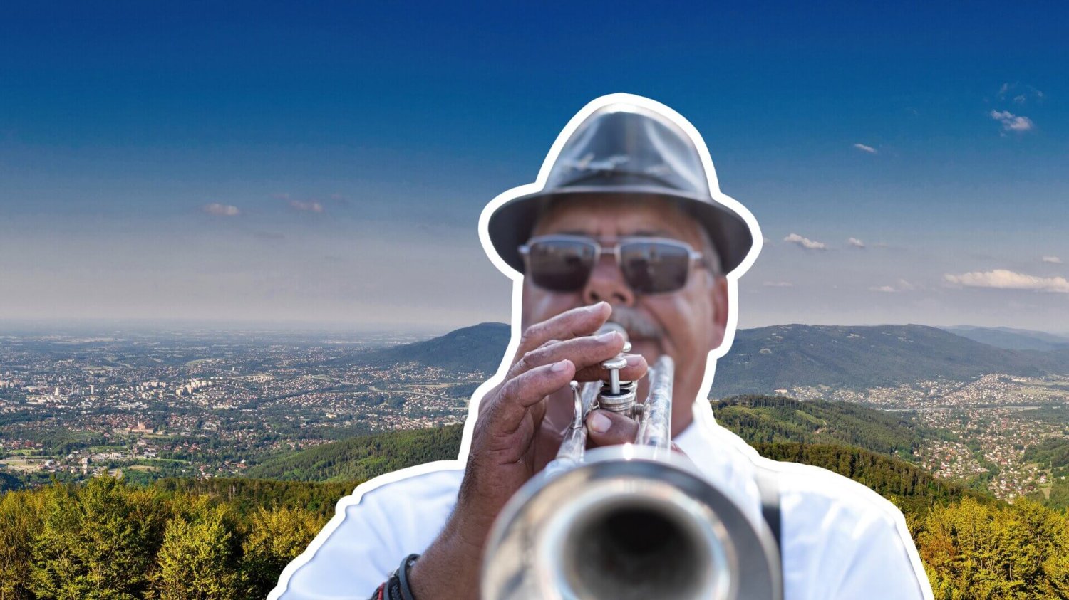 Góry obok Bielska-Białej, na 1. planie jazzman